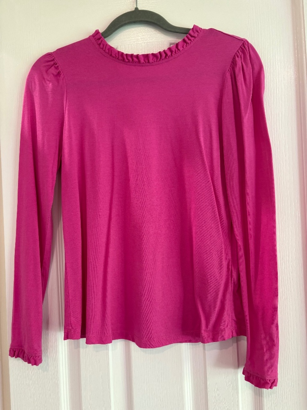 Boden Supersoft Frill Detail Top Size 6 Long Sleeve Magenta Pink EUC